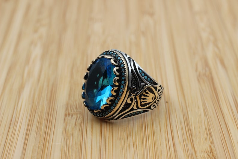 Aquamarine Silver ring-Blue Crown