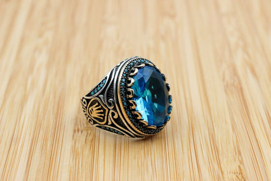 Aquamarine Silver ring-Blue Crown