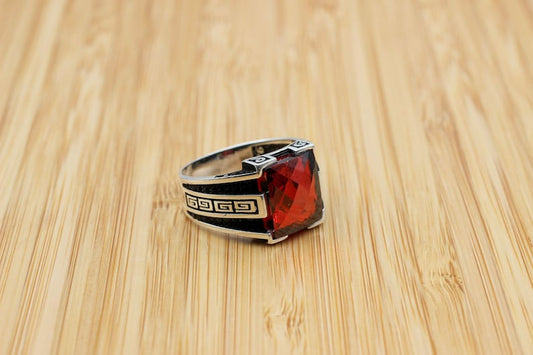 Ruby Silver Ring-Gentlemen