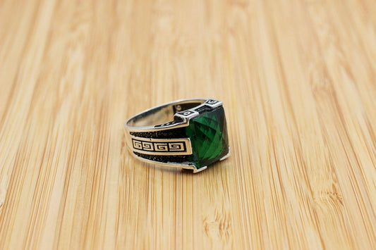 Emerald Silver ring-Halo