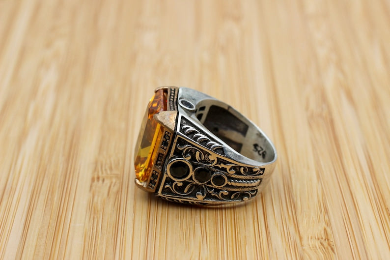 Citrine Silver ring for Men- Sunrays