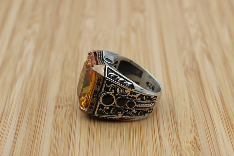 Citrine Silver ring for Men- Sunrays