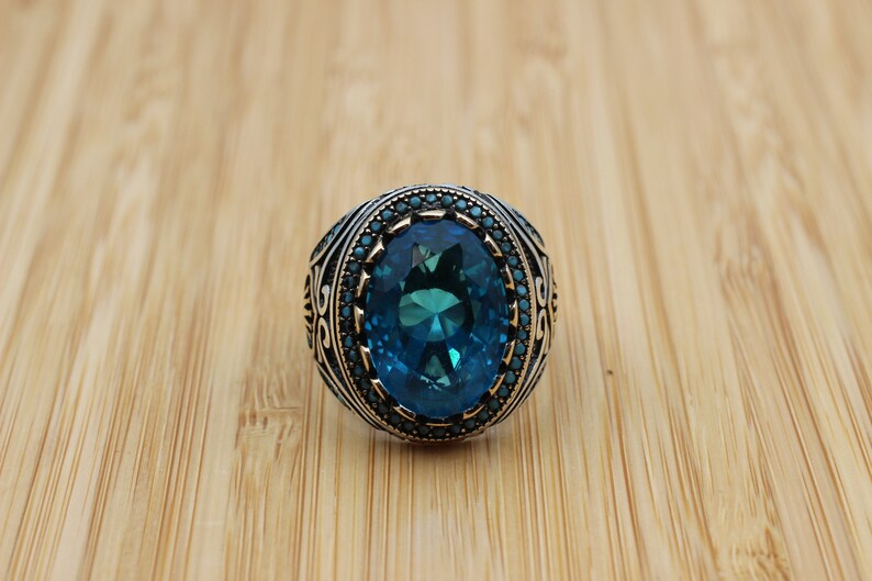 Aquamarine Silver ring-Blue Crown