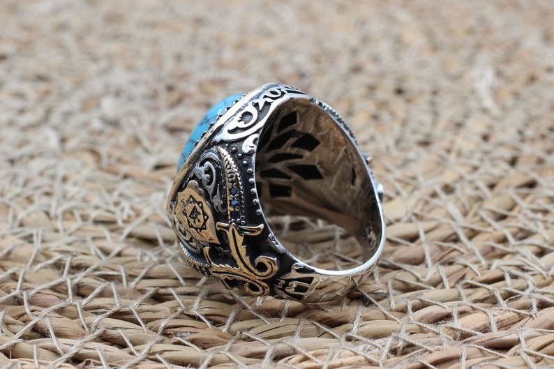 Turquoise Silver ring for Men Shield of God