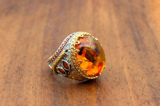 Amber Silver ring for Men Amber Glow