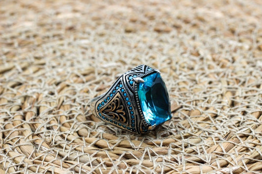 Aquamarine Silver ring-Ottoman Design