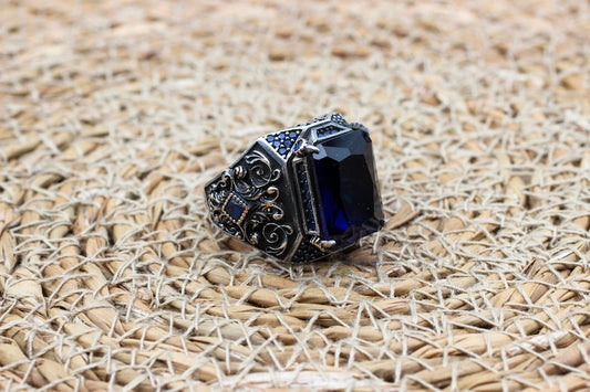 Sapphire Ring Silver-Ottoman Design