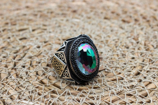 Mystic Topaz Silver ring for Men-Empire Dream