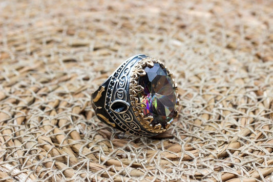 Mystic Topaz Silver ring for Men-Vision