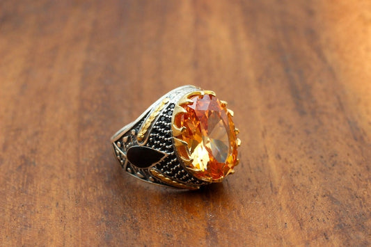 Citrine Silver ring for Men-Pharaoh