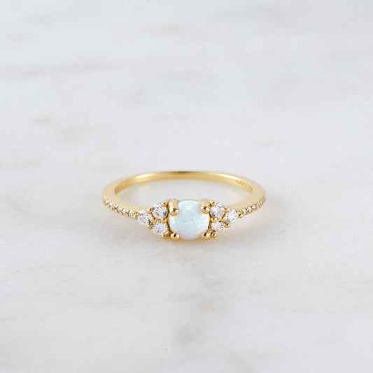 White Opal Gold Plated CZ diamond ring