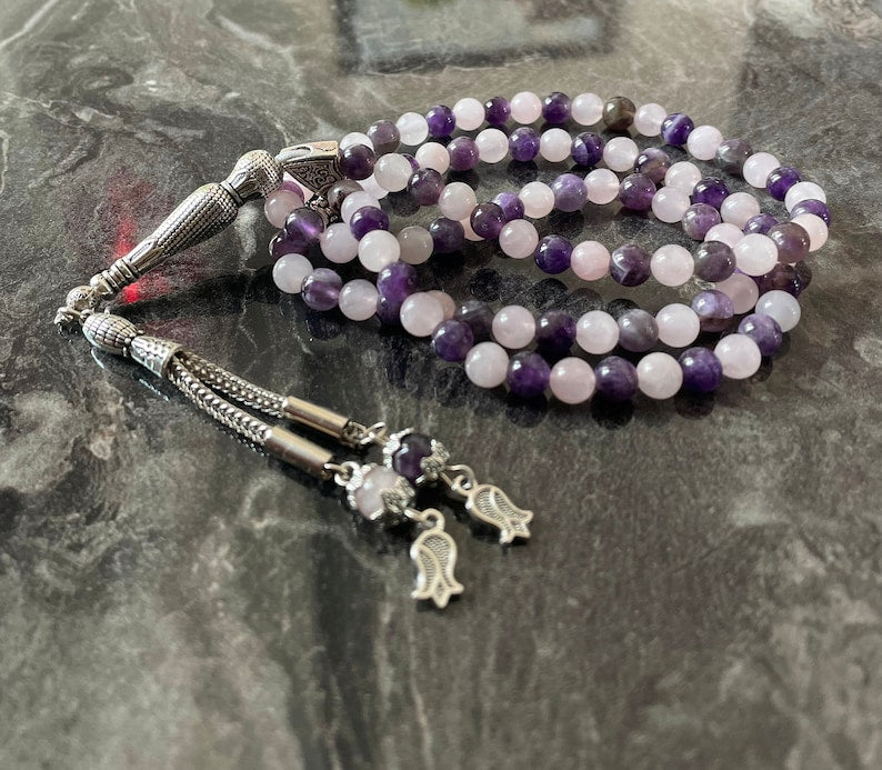 99Beads Amethyst-Pink Quartz Prayer Beads