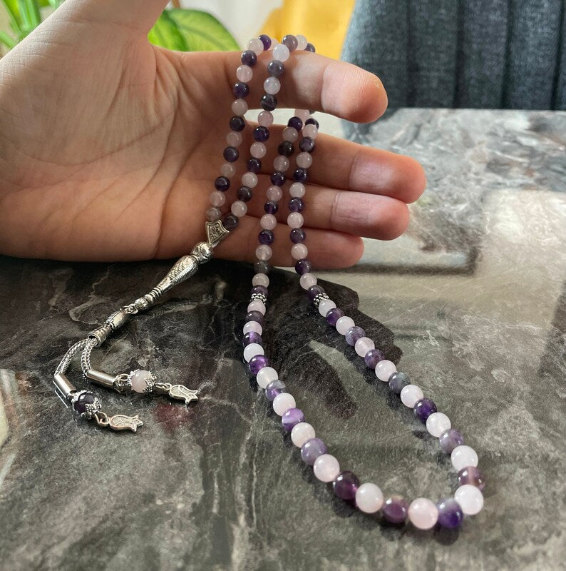 99Beads Amethyst-Pink Quartz Prayer Beads