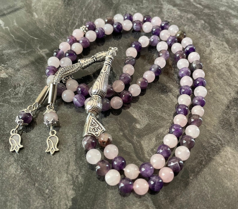 99Beads Amethyst-Pink Quartz Prayer Beads