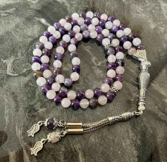 99Beads Amethyst-Pink Quartz Prayer Beads