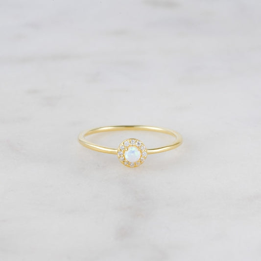 White Opal Dainty Gold Plated CZ diamond ring