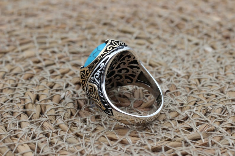 Turquoise Silver ring for Men Peace stone