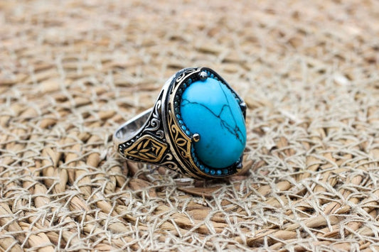 Turquoise Silver ring for Men Peace stone