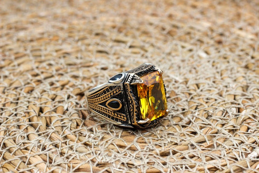 Citrine Silver ring for Men-Sunrise