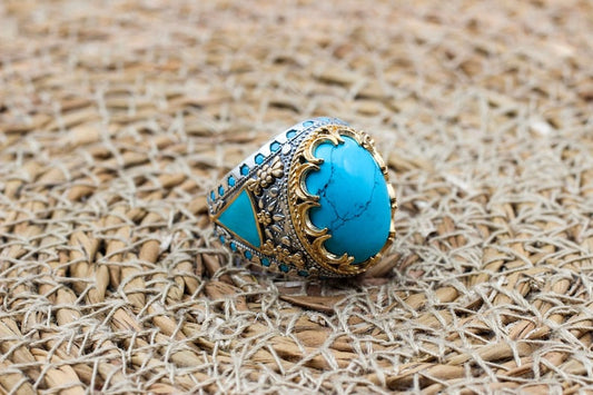 Turquoise Silver ring for Men Healing Band