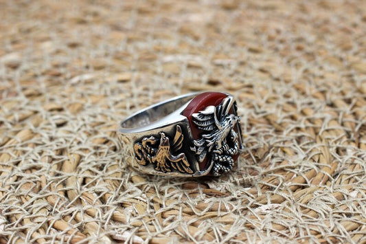 Aqeeq Silver ring for Men Predator