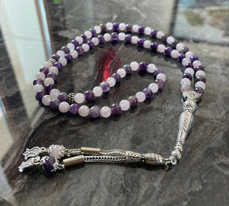 99Beads Amethyst-Pink Quartz Prayer Beads