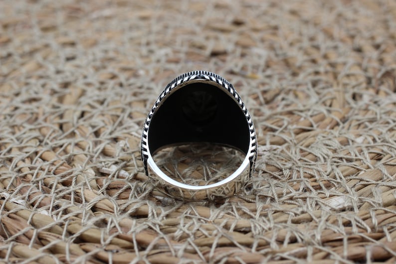 Onyx Silver ring-Black Flower