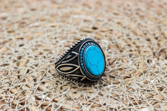 Turquoise Silver ring for Men Flower