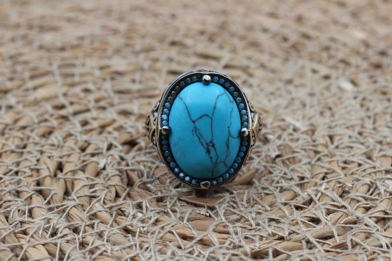 Turquoise Silver ring for Men Peace stone