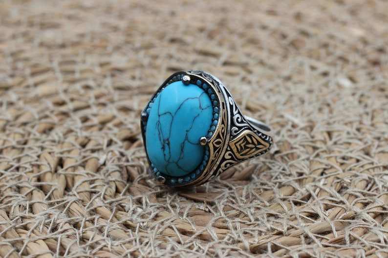 Turquoise Silver ring for Men Peace stone