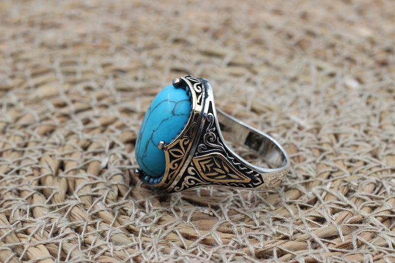 Turquoise Silver ring for Men Peace stone