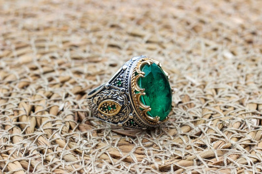 Emerald Silver ring-Green Crown