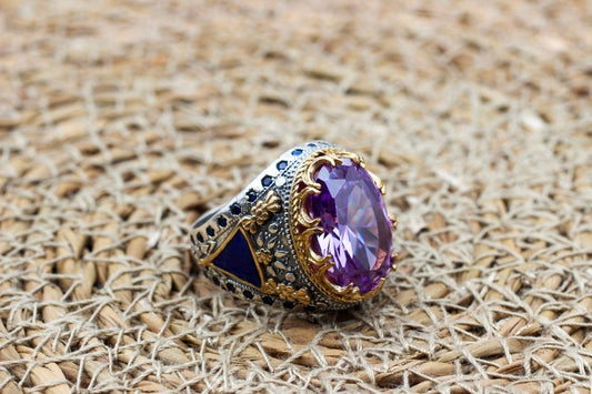 Amethyst Silver ring-Violet crown