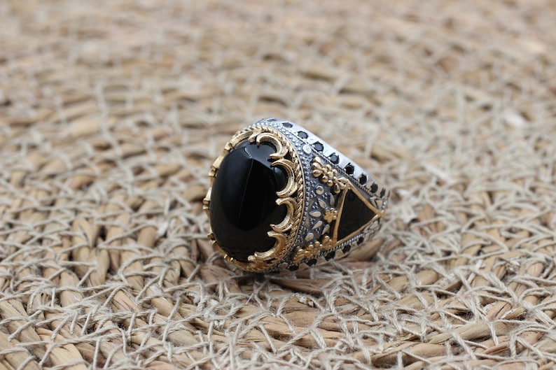 Onyx Silver ring-Black Crown