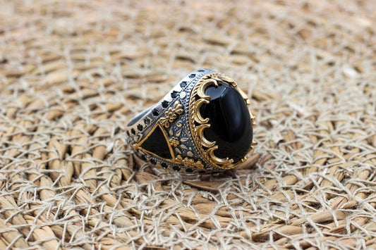 Onyx Silver ring-Black Crown