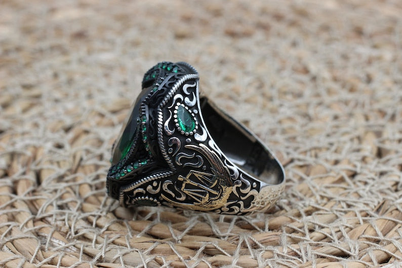 Emerald Silver ring-Balance keeper