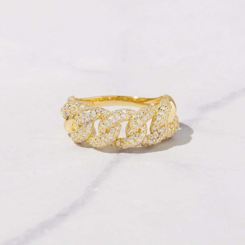 Cuban Link Gold Plated CZ diamond ring