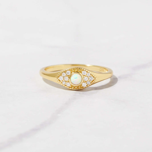 Opal Eye Gold Plated CZ diamond ring