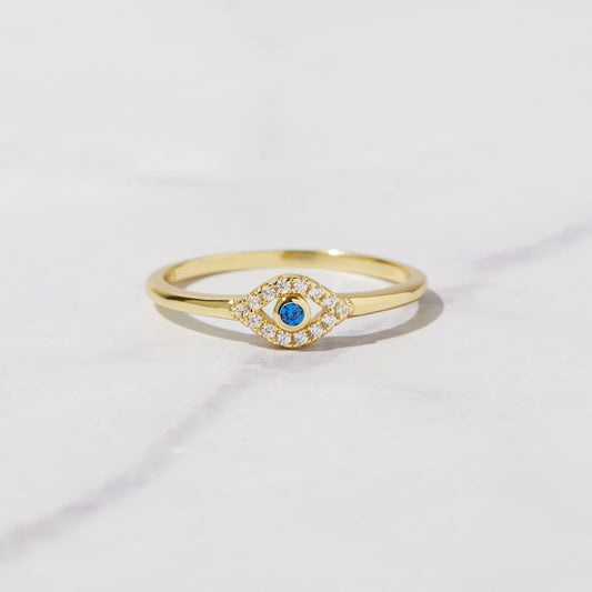 Sapphire Evil Eye Gold Plated CZ diamond ring