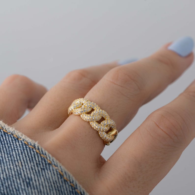 Cuban Link Gold Plated CZ diamond ring