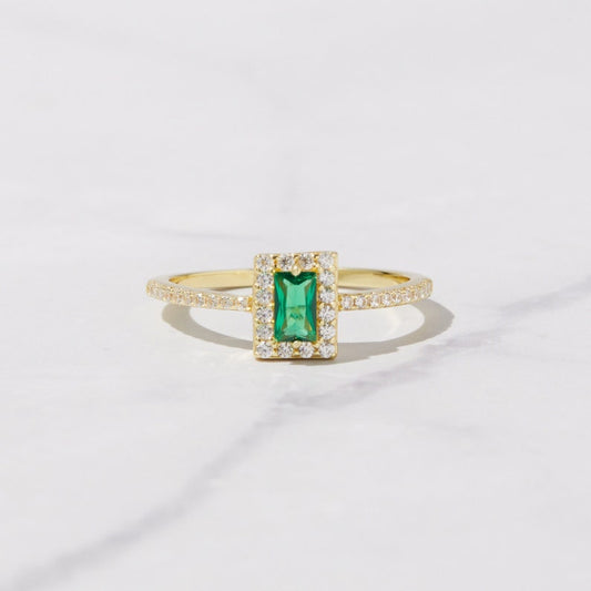 Emerald Gold Plated CZ diamond ring