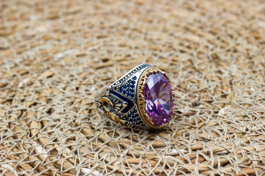 Amethyst Silver ring-Hidden Dagger