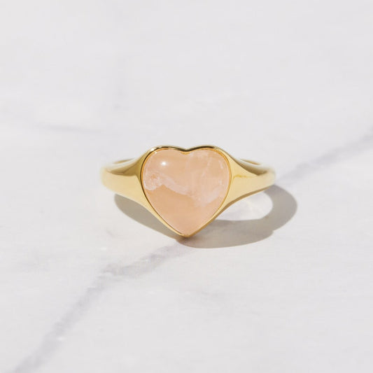 Rose Quartz Gold Plated CZ diamond ring