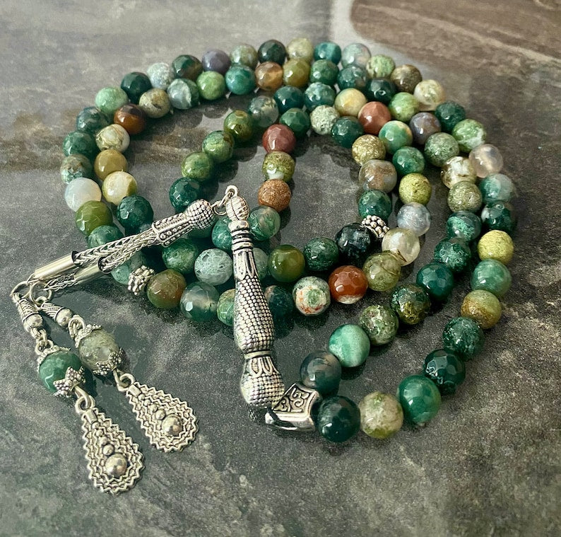 99 Green Agate natural stone Prayer Beads