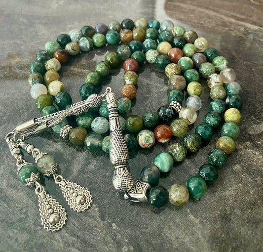 99 Green Agate natural stone Prayer Beads