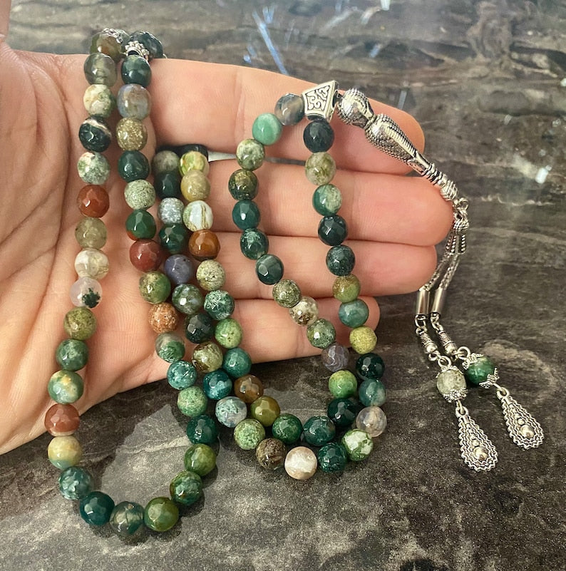 99 Green Agate natural stone Prayer Beads