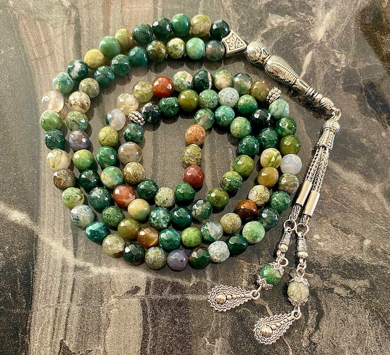 99 Green Agate natural stone Prayer Beads