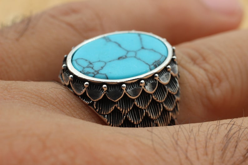 Turquoise Silver ring for Men Renewal