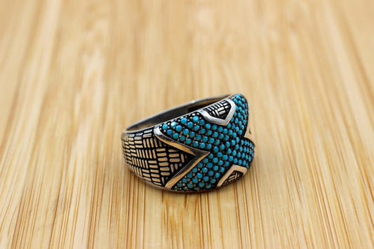 Turquoise Silver ring for Men Microstones