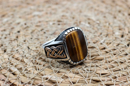 Tiger eye Silver ring for Men Insightful Shield